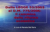 Dalla LEGGE 53/2003 al D.M. 775/2006: il cammino della riforma scolastica A cura di Renata Dal Farra.