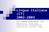 Lingua italiana (CT) 2002-2003 La comunicazione (1) Comunicazione, espressione, significazione, interpretazione Comunicazione, strutture e segni.