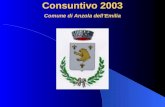 Consuntivo 2003 Comune di Anzola dellEmilia. Relazione della Giunta Comunale Relazione dei revisori dei conti Elenco dei residui attivi e passivi distinti.
