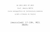 AA 2012-2013 SP 2013 Prof. Uberto MOTTA Corso monografico di letteratura moderna Le Odi e Il Giorno di Parini (mercoledí 17-19h, MIS 3028)