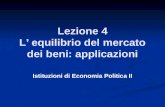 Lezione 4 L equilibrio del mercato dei beni: applicazioni Istituzioni di Economia Politica II.
