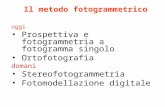 Il metodo fotogrammetrico oggi Prospettiva e fotogrammetria a fotogramma singolo Ortofotografia domani Stereofotogrammetria Fotomodellazione digitale.