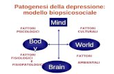 MindMind BrainBrain Bod y WorldWorld FATTORI PSICOLOGICI FATTORI FISIOLOGICI E FISIOPATOLOGICI FATTORI AMBIENTALI FATTORI CULTURALI Patogenesi della depressione: