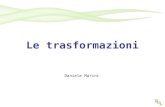 Le trasformazioni Daniele Marini. 2 Concetti Spazio affine Coordinate omogenee Matrici Traslazione, Scala, Rotazione, Shear Prodotto matrice-vettore colonna.