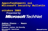 Approfondimenti sui Microsoft Security Bulletin ottobre 2005 Andrea Piazza -Mauro Cornelli Premier Center for Security Microsoft Services Italia.
