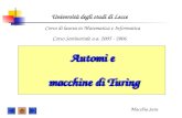Università degli studi di Lecce Automi e macchine di Turing Automi e macchine di Turing Corso Seminariale a.a. 2005 - 2006 Macchia Sara Corso di laurea.