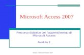 Microsoft Access 2007 Percorso didattico per l’apprendimento di Microsoft Access Modulo 2 Modulo 2 Microsoft Access 2007.