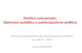 Politica orizzontale: Opinione pubblica e partecipazione politica Corso di Introduzione alla Comunicazione Politica a.a. 2014 – 2015 Luca Verzichelli.