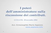 I poteri dell’amministratore sulla riscossione dei contributi. CCIAA-TO, 20 novembre 2014 Avv. Ermenegildo Mario Appiano .