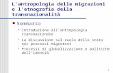 1 L’antropologia delle migrazioni e l’etnografia della transnazionalità Sommario  Introduzione all’antropologia transnazionale  La discussione sul ruolo.