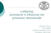 Lobbying: pressione e influenza nel processo decisionale Valentina Oliviero Mat. 404849 Relatore: Giampaolo Azzoni Correlatore: Marco Dotti.