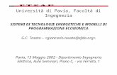 Università di Pavia, Facoltà di Ingegneria SISTEMI DI TECNOLOGIE ENERGETICHE E MODELLI DI PROGRAMMAZIONE ECONOMICA G.C. Tosato – Pavia, 13 Maggio 2002.