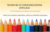 TECNICHE DI COMUNICAZIONE EFFICACE Come impostare un’efficace comunicazione Dott.ssa Carolina Valentino,Dott.ssa Michela Zancaner.