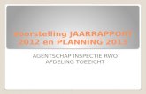 Voorstelling JAARRAPPORT 2012 en PLANNING 2013 AGENTSCHAP INSPECTIE RWO AFDELING TOEZICHT.