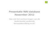 Presentatie WAI database November 2012 Hoe ziet het werkvermogen van de Nederlandse werkende beroepsbevolking eruit?