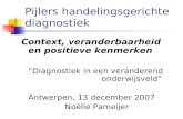 Pijlers handelingsgerichte diagnostiek Context, veranderbaarheid en positieve kenmerken “Diagnostiek in een veranderend onderwijsveld” Antwerpen, 13 december.