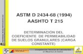 202434-68 (1994). AASHTO T 215. DETERMINACIÓN DEL COEFICIENTE DE PERMEABILIDAD DE SUELOS GRANULARES (CARGA CONSTANTE)