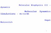 1 Molecular Biophysics III – dynamics Molecular Dynamics Simulations - 01/13/05 Hagai Meirovitch.