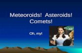Meteoroids! Asteroids! Comets! Oh, my!. What makes up our Solar System? The sun Planets Moons Asteroid belt (between Mars and Jupiter) Lots of space All.