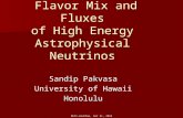 DESY-Zeuthen, mar 31, 2014 Comments on: Flavor Mix and Fluxes of High Energy Astrophysical Neutrinos Sandip Pakvasa University of Hawaii Honolulu.
