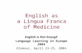 English as a Lingua Franca of Medicine English is Not Enough Language Learning in Europe 2004 Olomouc, April 23-25, 2004.
