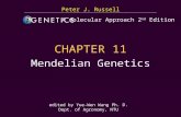 台大農藝系 遺傳學 601 20000 Chapter 10 slide 1 CHAPTER 11 Mendelian Genetics Peter J. Russell edited by Yue-Wen Wang Ph. D. Dept. of Agronomy, NTU A molecular.