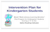 Intervention Plan for Kindergarten Students ELLA “Early Literacy Learning Activities” Pilot Program for Kindergarten Students Scoring a “2” on the Idaho.