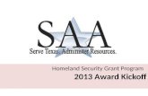 Homeland Security Grant Program 2013 Award Kickoff.