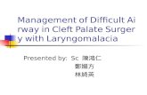 Management of Difficult Airway in Cleft Palate Surgery with Laryngomalacia Presented by: Sc 陳鴻仁 鄭媚方 林綺英.