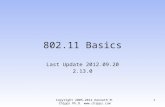 802.11 Basics Last Update 2012.09.20 2.13.0 1Copyright 2005-2012 Kenneth M. Chipps Ph.D. .