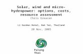 Chris Greacen Li Garden Hotel, Hat Yai, Thailand 20 Nov, 2005 Solar, wind and micro-hydropower: options, costs, resource assessment Palang Thai.