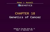 台大農藝系 遺傳學 601 20000 Chapter 18 slide 1 CHAPTER 18 Genetics of Cancer Peter J. Russell edited by Yue-Wen Wang Ph. D. Dept. of Agronomy, NTU.