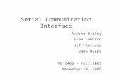 Serial Communication Interface Andrew Byrley Evan Johnson Jeff Kornuta John Dykes ME 6405 – Fall 2009 November 10, 2009.