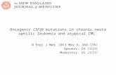 Oncogenic CSF3R mutations in chronic neutrophilic leukemia and atypical CML. N Engl J Med. 2013 May 9; 368:1781 Speaker: CR 呂學儒醫師 Moderator: VS 蕭樑材醫師.