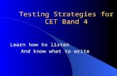 Testing Strategies for CET Band 4 Learn how to listen And know what to write.