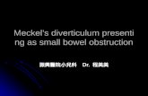 Meckel’s diverticulum presenting as small bowel obstruction 振興醫院小兒科 Dr. 程美美.