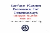 1 Surface Plasmon Resonance for Immunoassays Sadagopan Krishnan Chem 395 Instructor: Prof.Rusling.