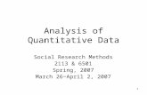 1 Analysis of Quantitative Data Social Research Methods 2113 & 6501 Spring, 2007 March 26~April 2, 2007.