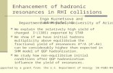 Enhancement of hadronic resonances in RHI collisions We explain the relatively high yield of charged Σ ± (1385) reported by STAR We show if we have initial.