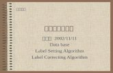最短路徑演算法 卓訓榮 2002/11/11 Data base Label Setting Algorithm Label Correcting Algorithm 運輸資訊.