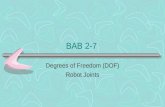 BAB 2-7 Degrees of Freedom (DOF) Robot Joints. Objektif Boleh mengenalpasti fungsi dan jenis degrees of freedom Boleh membezakan pergerakan 6 DOF Boleh.