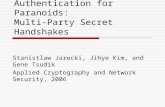 Authentication for Paranoids: Multi-Party Secret Handshakes Stanistlaw Jarecki, Jihye Kim, and Gene Tsudik Applied Cryptography and Network Security, 2006.