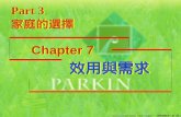 效用與需求 效用與需求 Part 3 Chapter 7 家庭的選擇 Economics, 6th, Parkin, 2004, Chapter 7: 效用與需求 [ 第 1 頁 ]