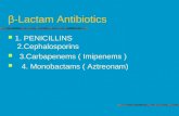 Β-Lactam Antibiotics 1. PENICILLINS 2.Cephalosporins 3.Carbapenems ( Imipenems ) 4. Monobactams ( Aztreonam)