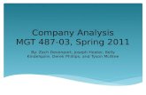 Company Analysis MGT 487-03, Spring 2011 By: Zach Devenport, Joseph Heater, Kelly Kindelspire, Derek Phillips, and Tyson McAtee.
