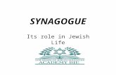 SYNAGOGUE Its role in Jewish Life. Language "synagogue" is derived from the Greek συναγωγή, transliterated synagogé, "place of assembly" literally "meeting,