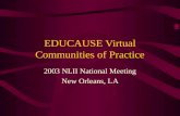 EDUCAUSE Virtual Communities of Practice 2003 NLII National Meeting New Orleans, LA.