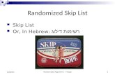 Randomized Algorithms - Treaps 1 8/24/2015 Randomized Skip List Skip List Or, In Hebrew: רשימות דילוג.