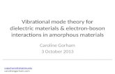 Vibrational mode theory for dielectric materials & electron- boson interactions in amorphous materials Caroline Gorham 3 October 2013 ___________________________________________.