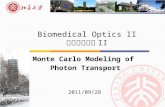 Biomedical Optics II 生物医学光学 II Monte Carlo Modeling of Photon Transport 2011/09/28.